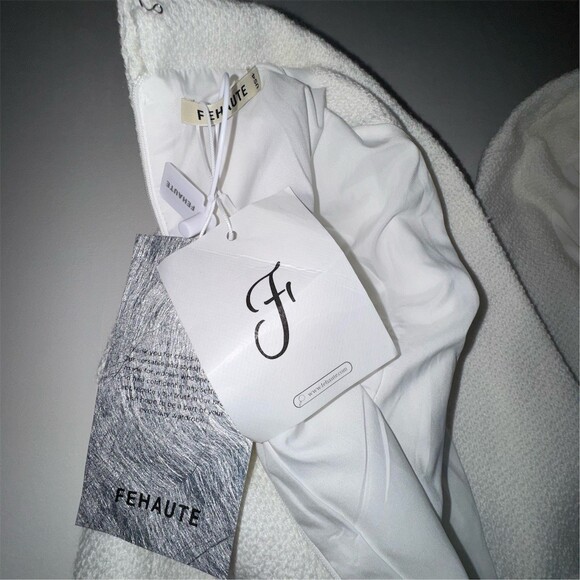 FEHAUTE Jumpsuit Womens Size 4 White Tweed Wide-Leg Pockets Quiet Luxury - Picture 7 of 16